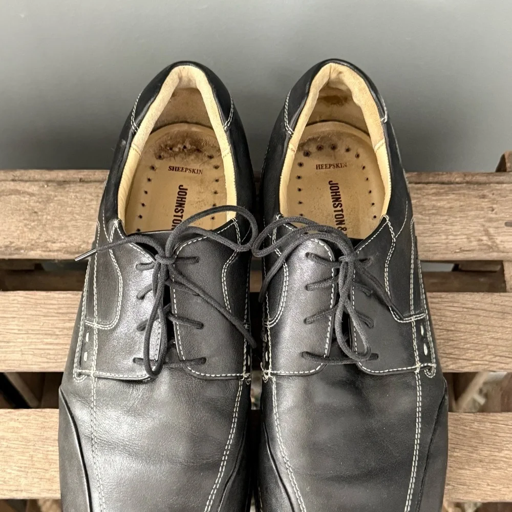 Johnston & Murphy Shuler Bicycle Oxford Shoes 11.5 Black Sheepskin‎ Leather A33